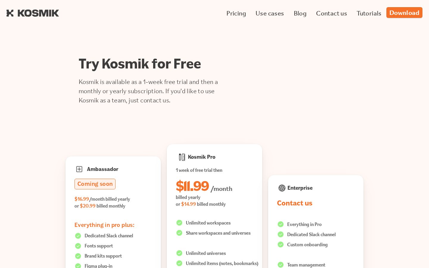 Kosmik Pricing