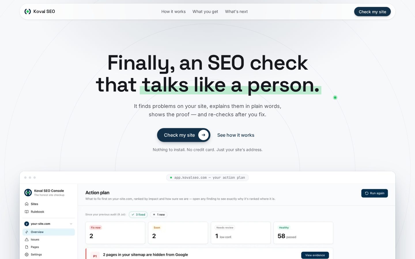 Koval SEO Console Homepage