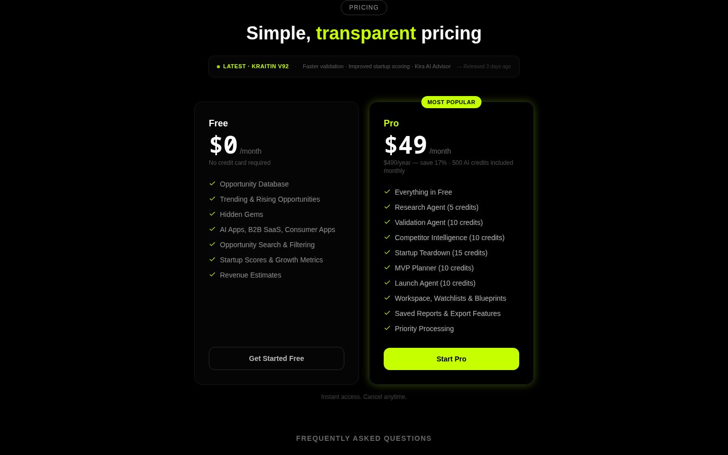 Kraitin Pricing