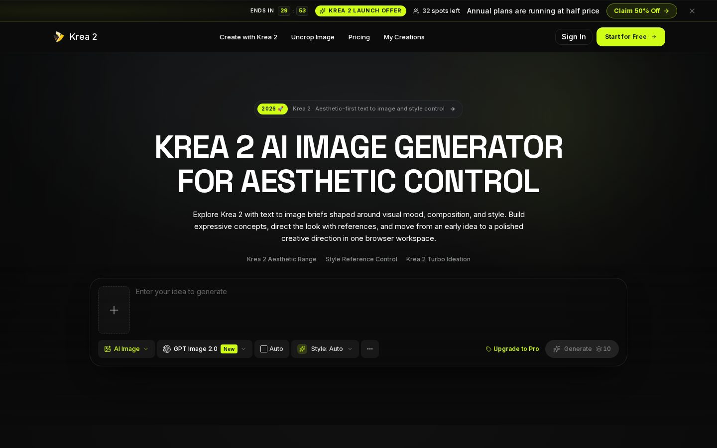 Krea 2 Homepage