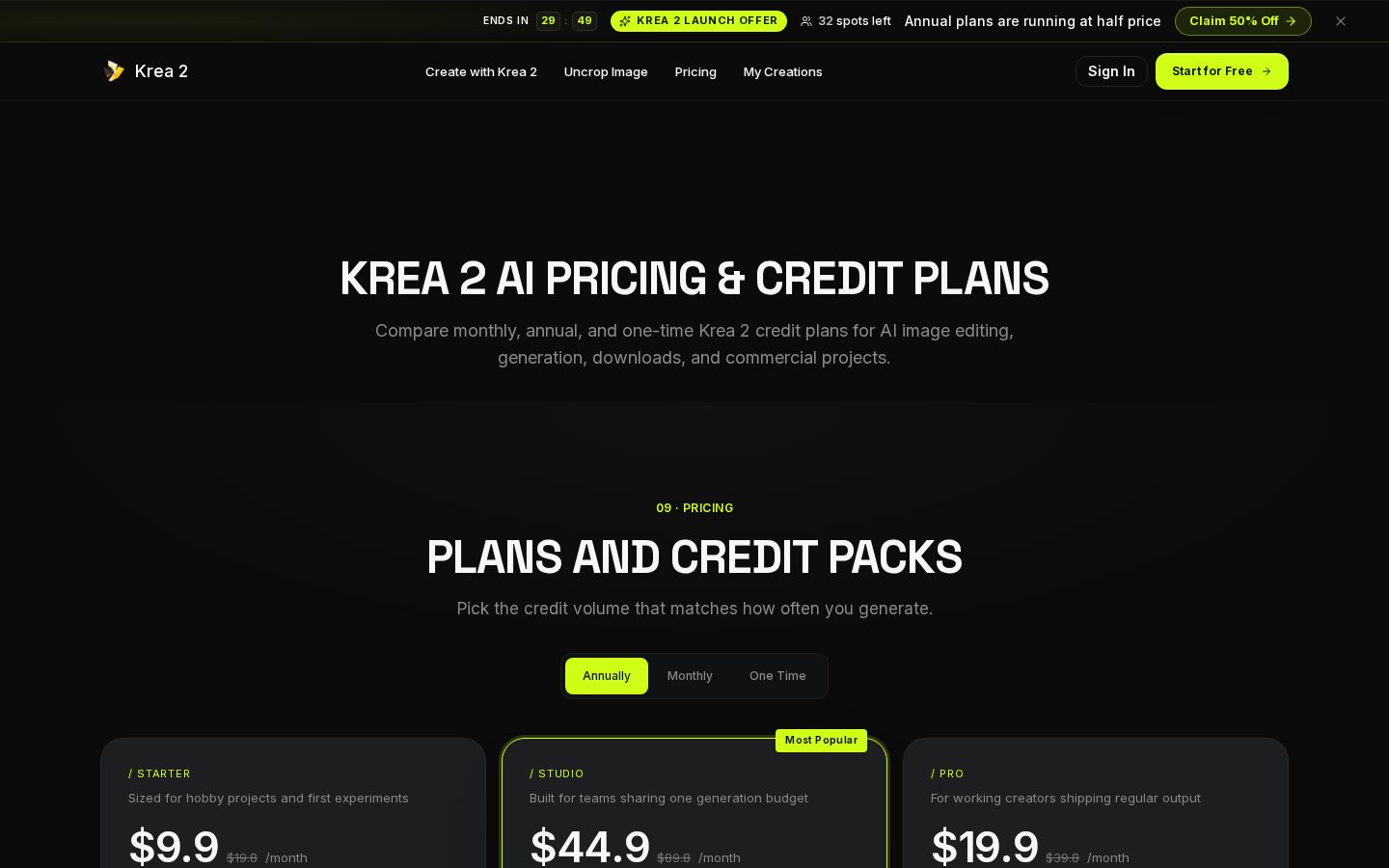 Krea 2 Pricing