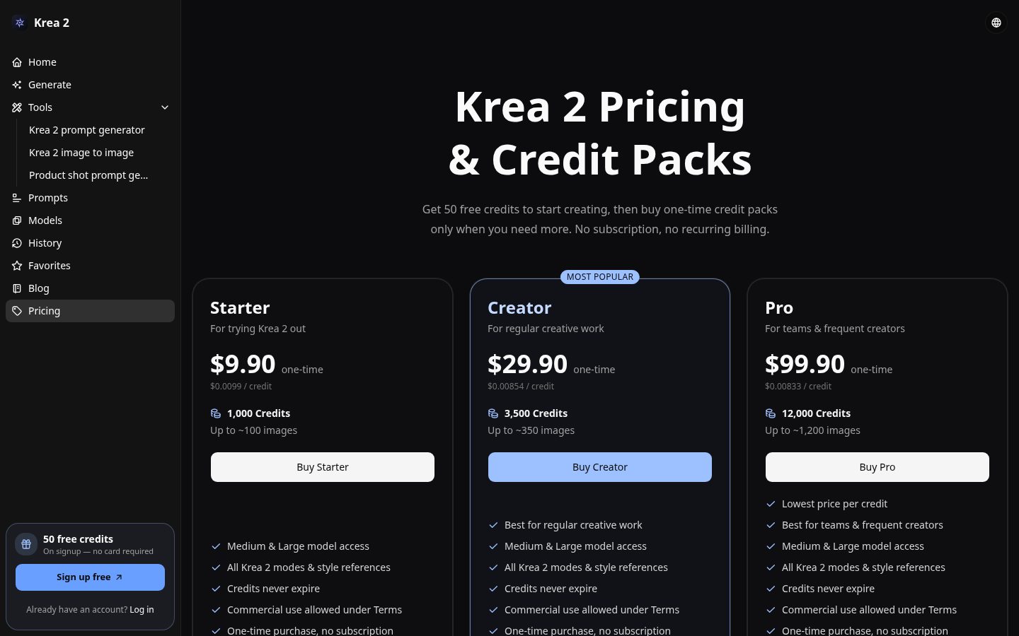 krea2 image Pricing