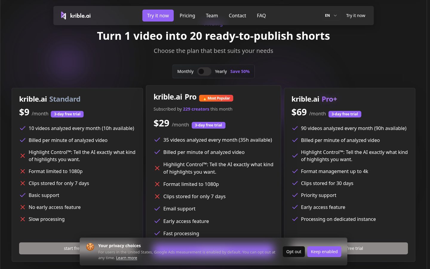 Krible.ai Pricing