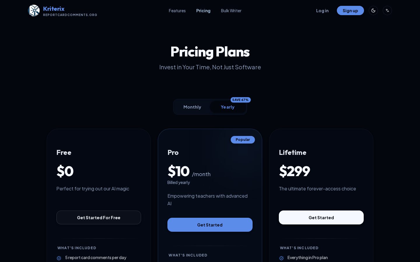 Kriterix AI Report Card Generator Pricing
