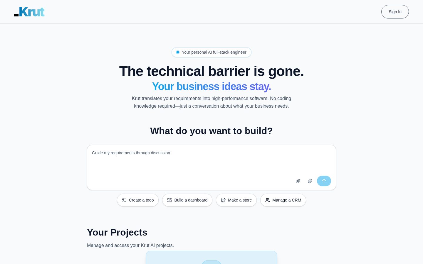 Krut AI Homepage