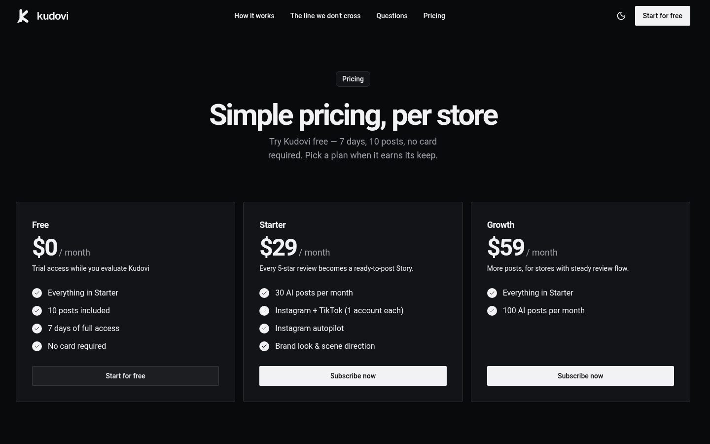 Kudov Pricing