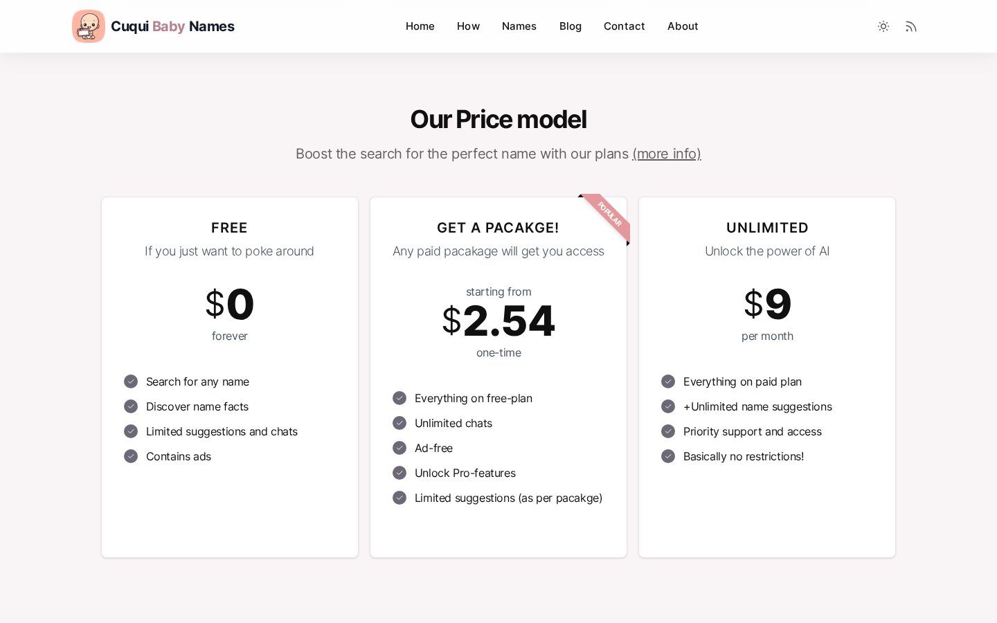 Kuki Names Pricing