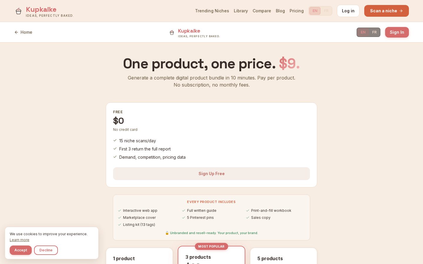 Kupkaike.com Pricing