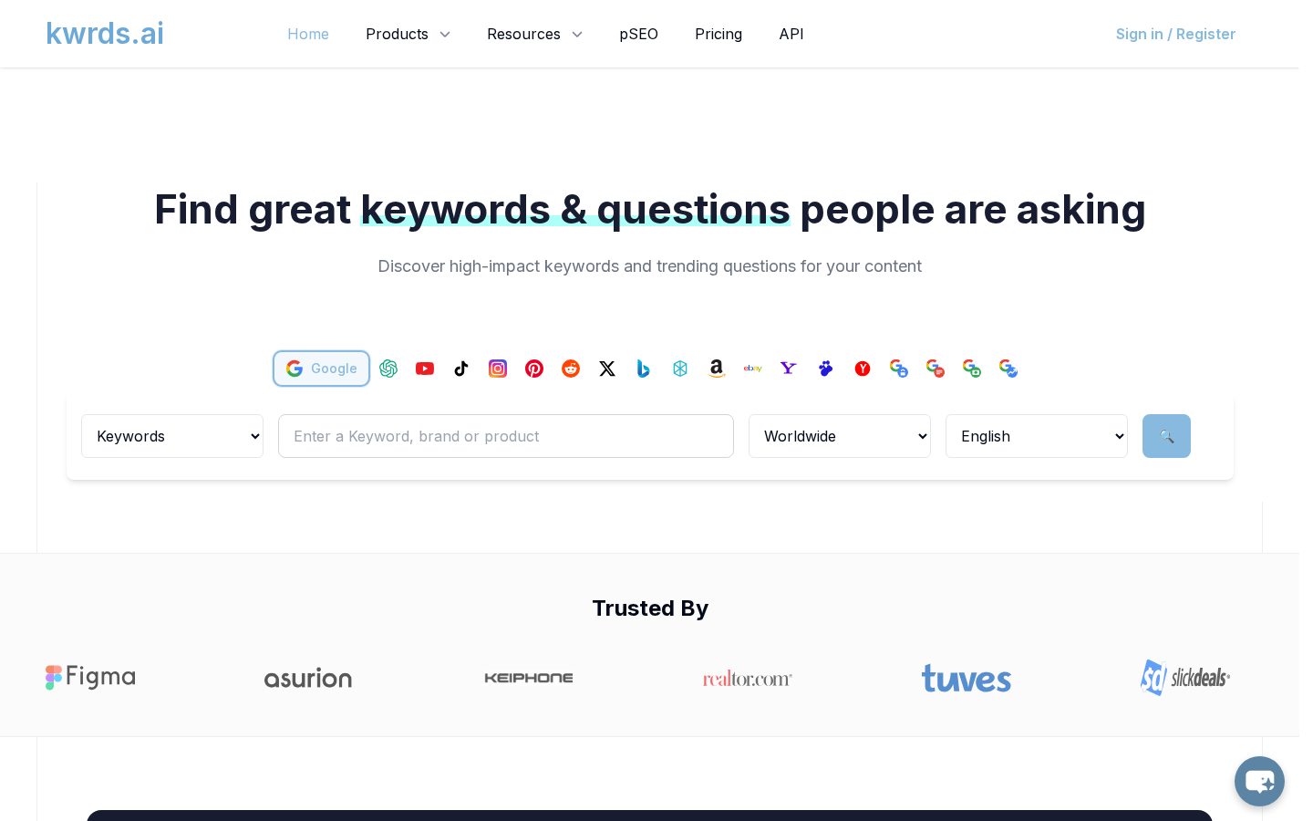 Kwrds.ai Homepage