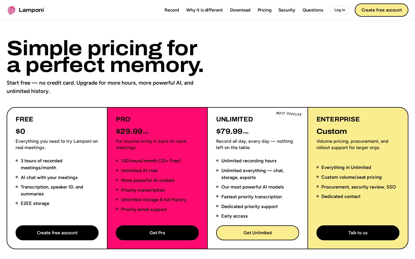 Lamponi Pricing