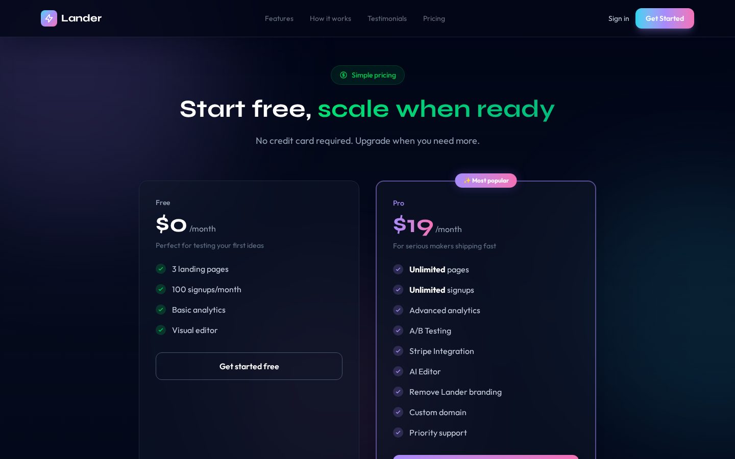 Lander Pricing
