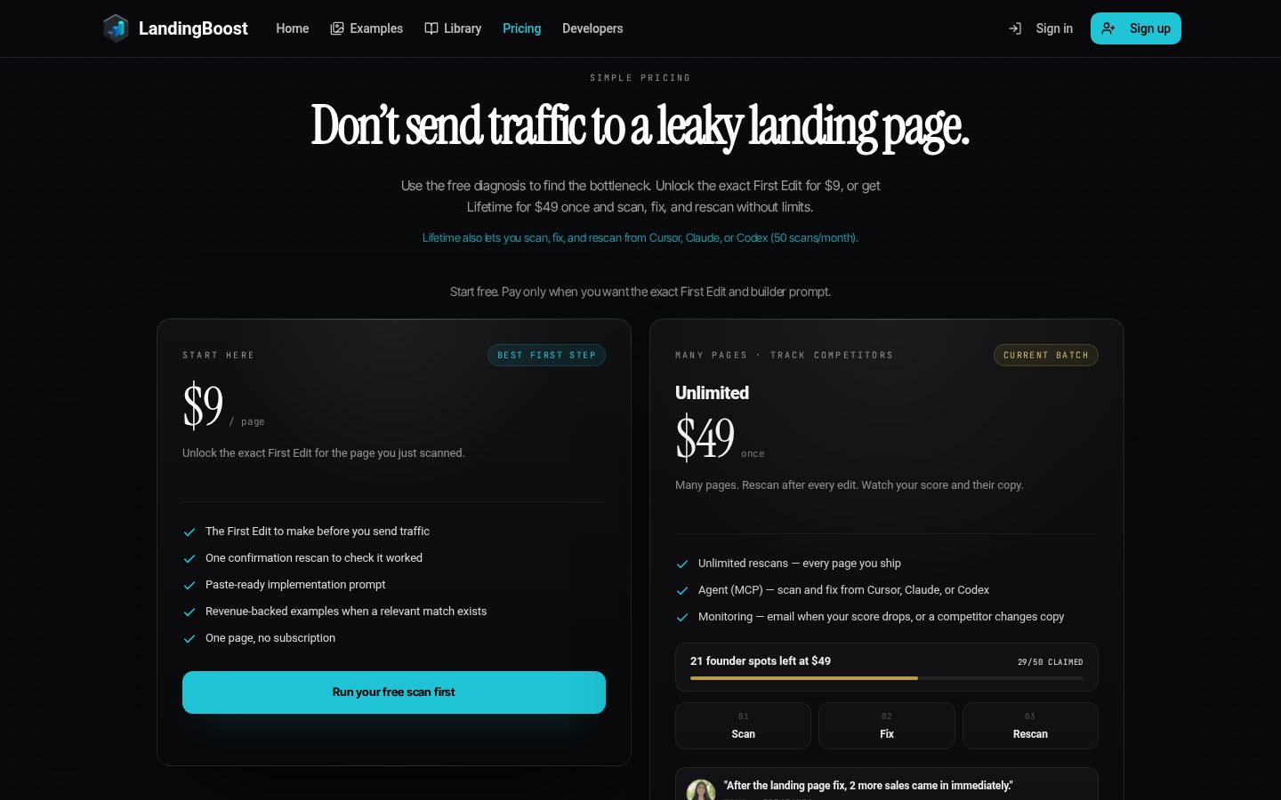 Landing Boost Pricing