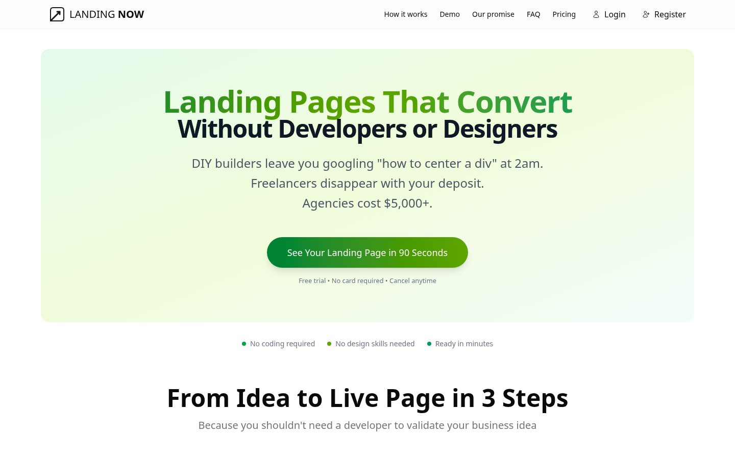 Landing Now Homepage