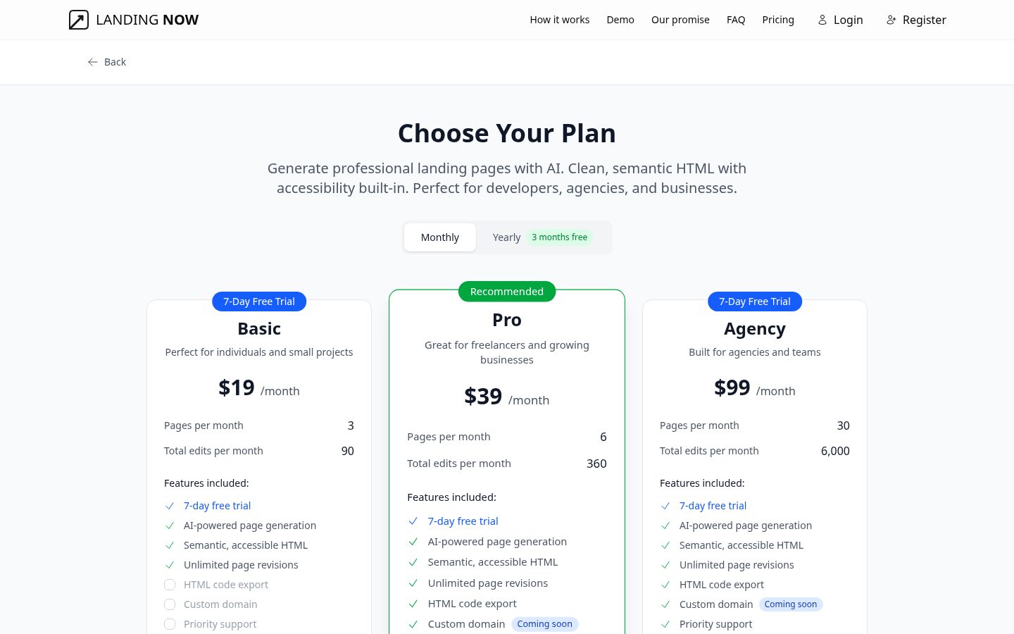 Landing Now Pricing