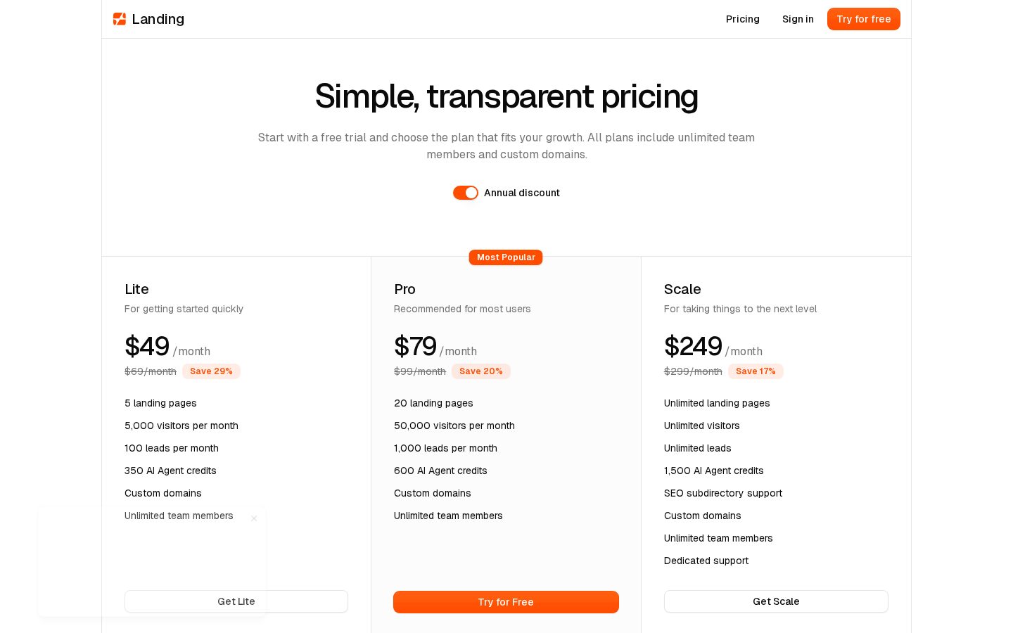 Landing Pricing