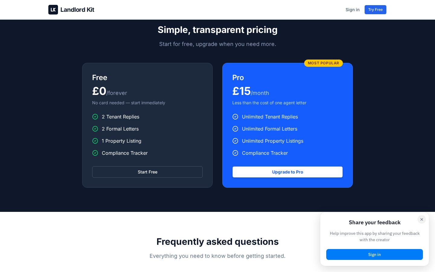 Landlord Kit Pricing