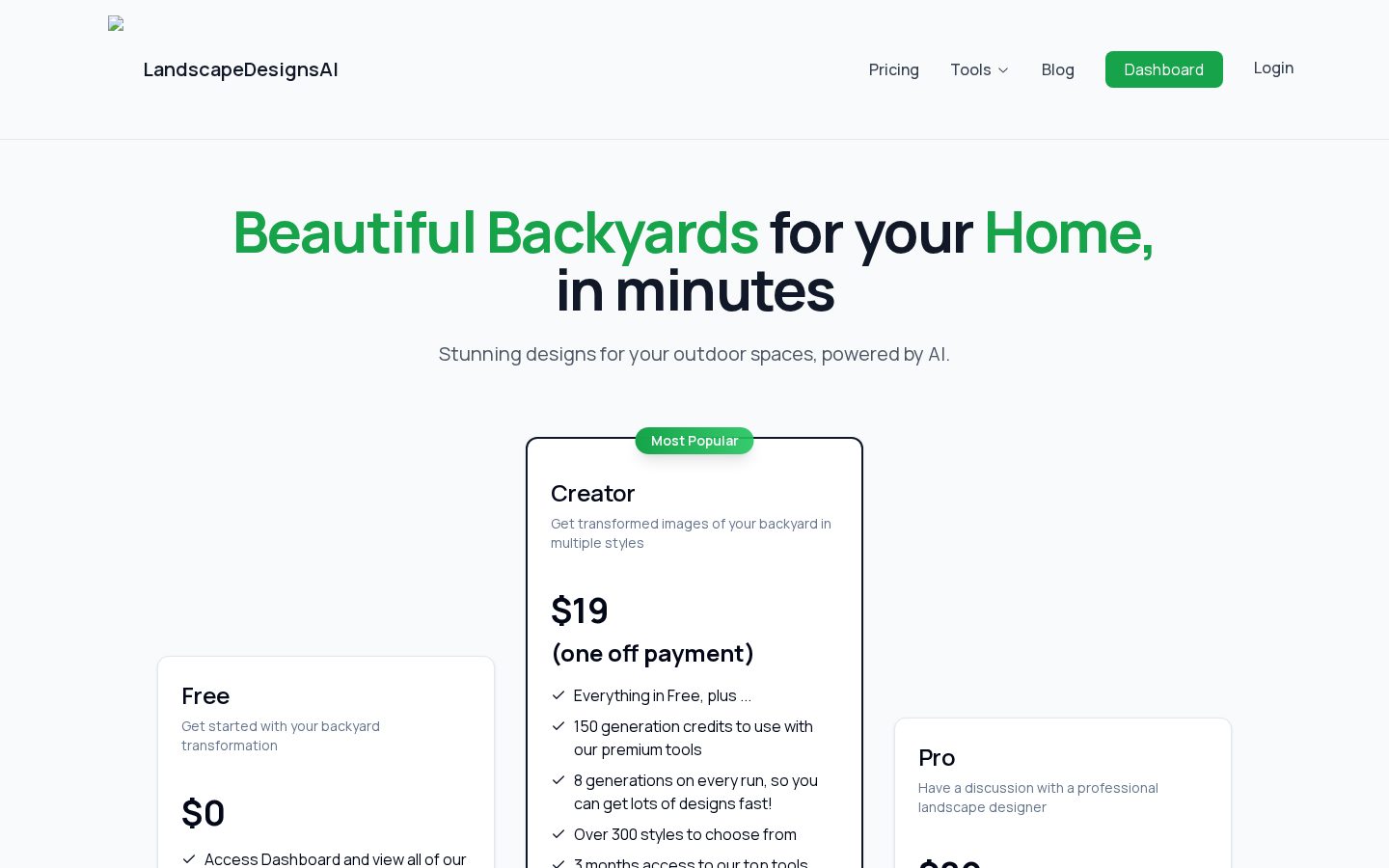 Landscape Designs AI Pricing