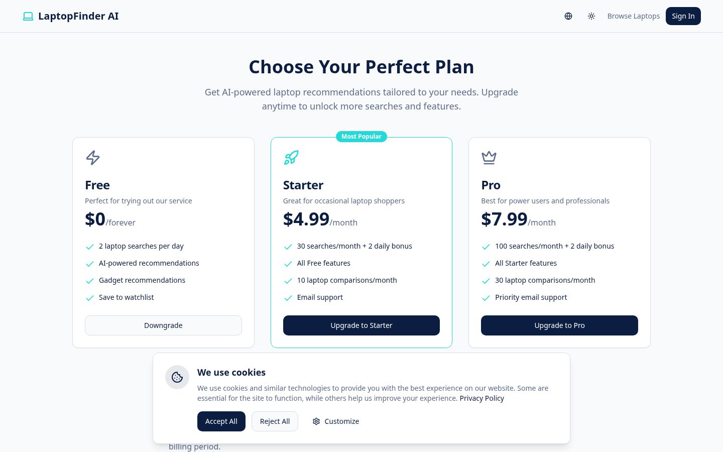 LaptopFinder AI Pricing