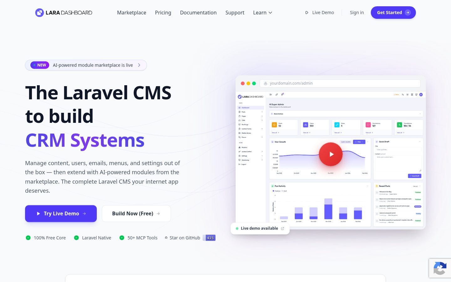 Lara Dashboard Homepage
