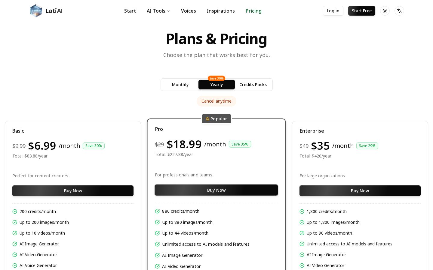 Latiai Pricing