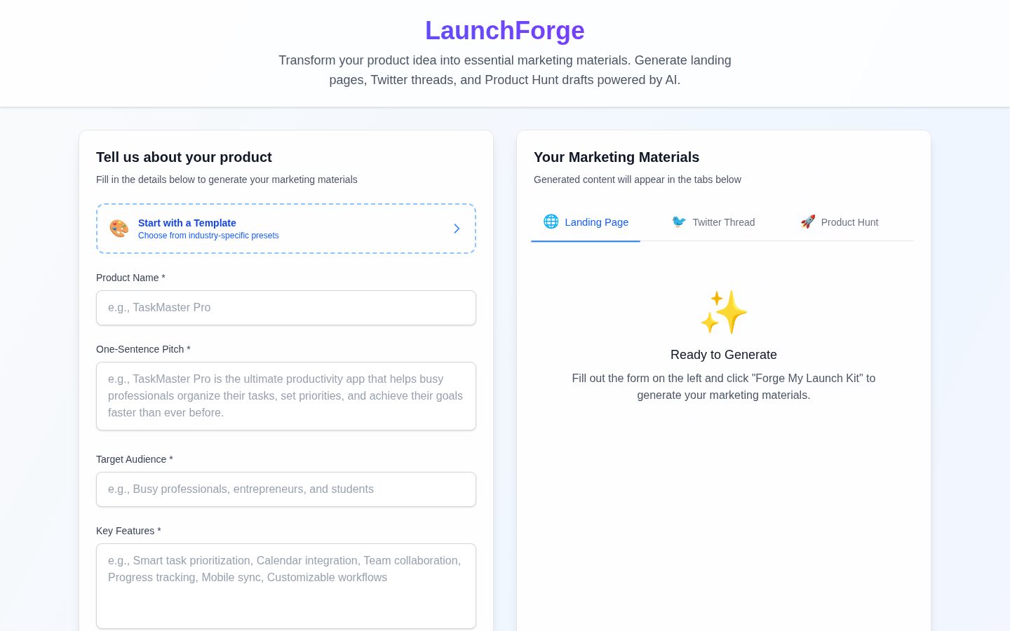 LaunchForge Homepage