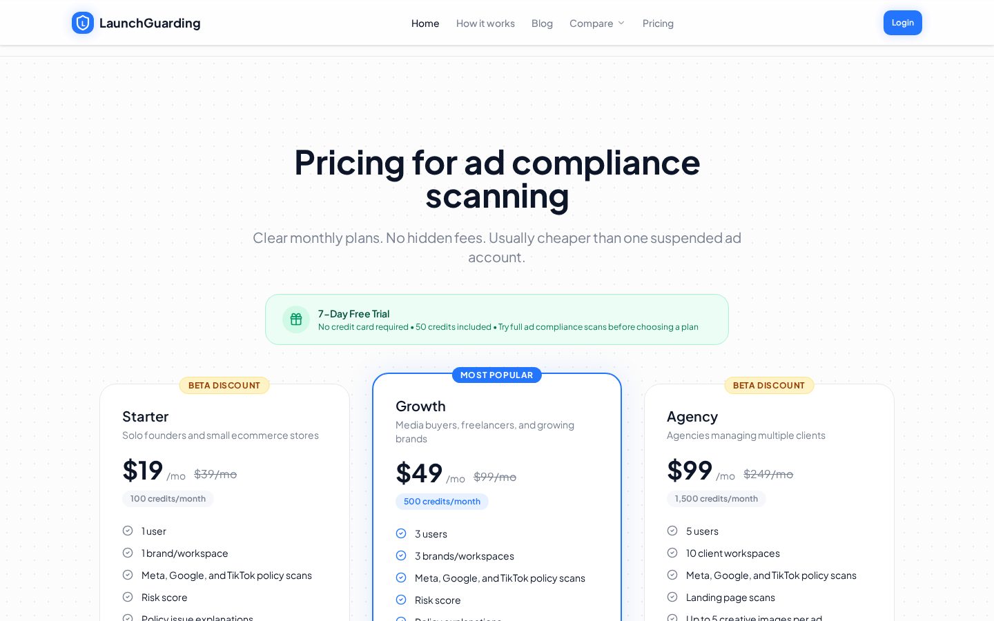 LaunchGuarding Pricing