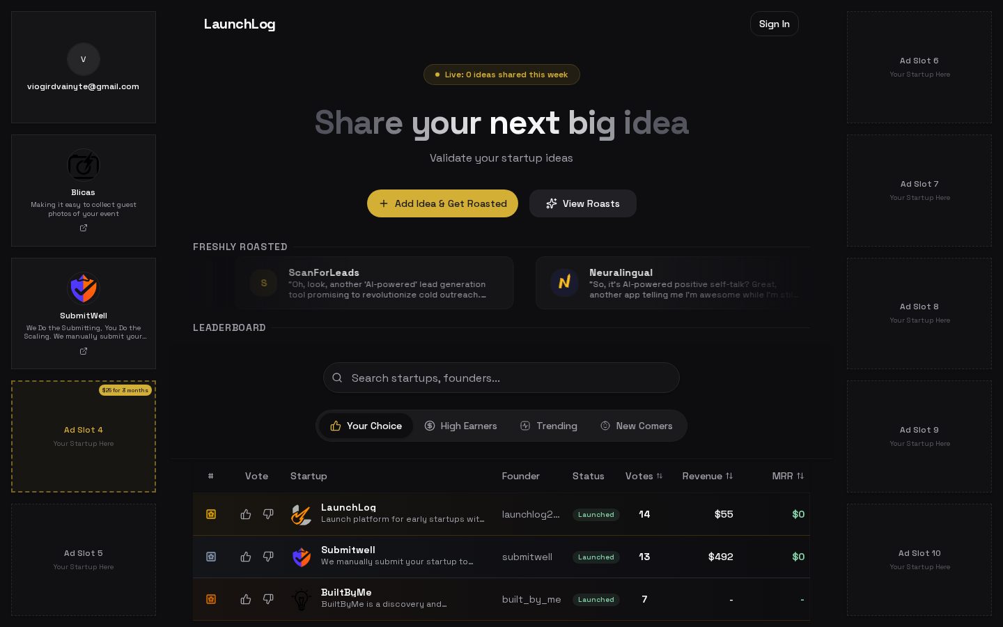LaunchLog Homepage