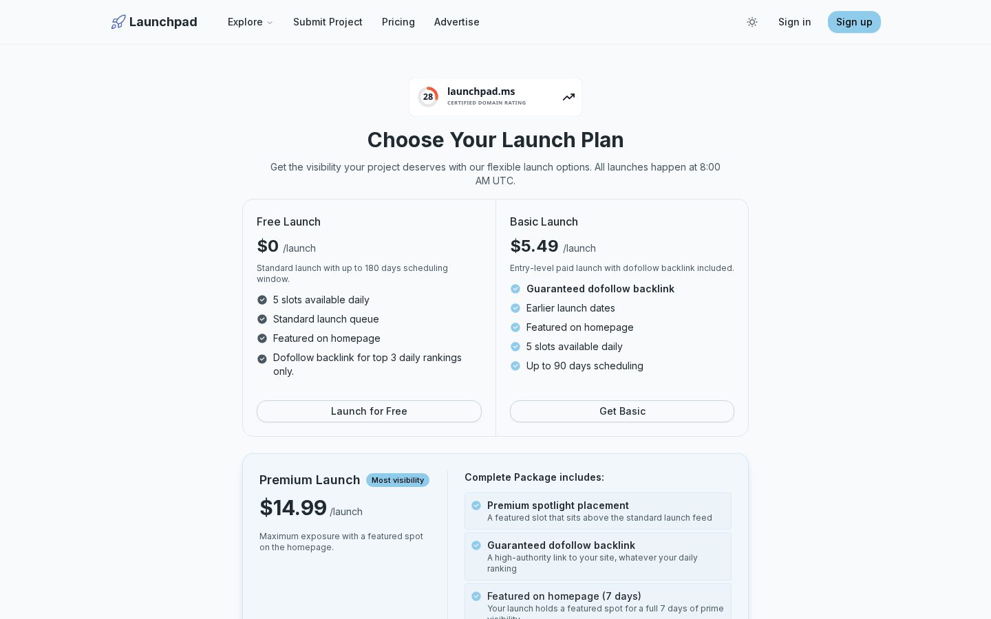 Launchpad Pricing