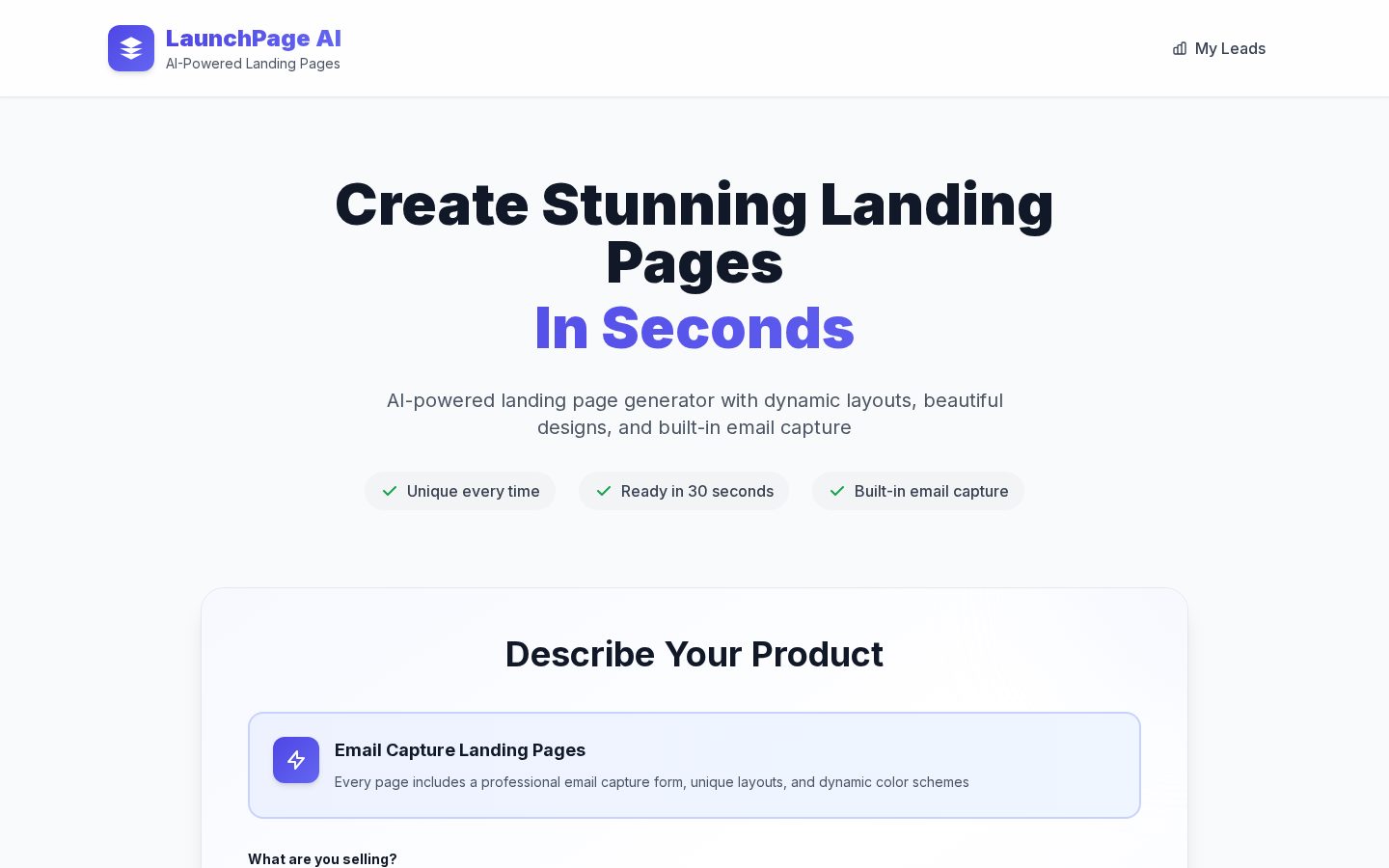 LaunchPage AI Homepage