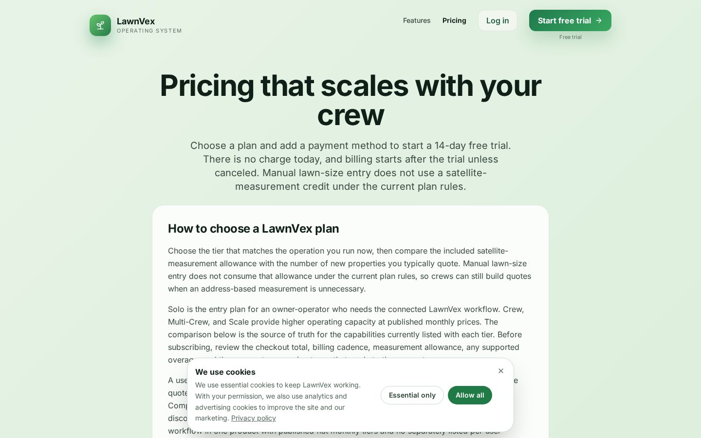 LawnVex Pricing