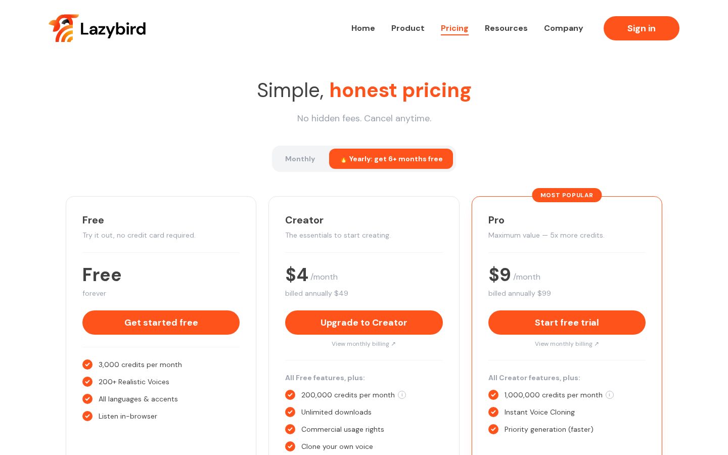 Lazybird Pricing