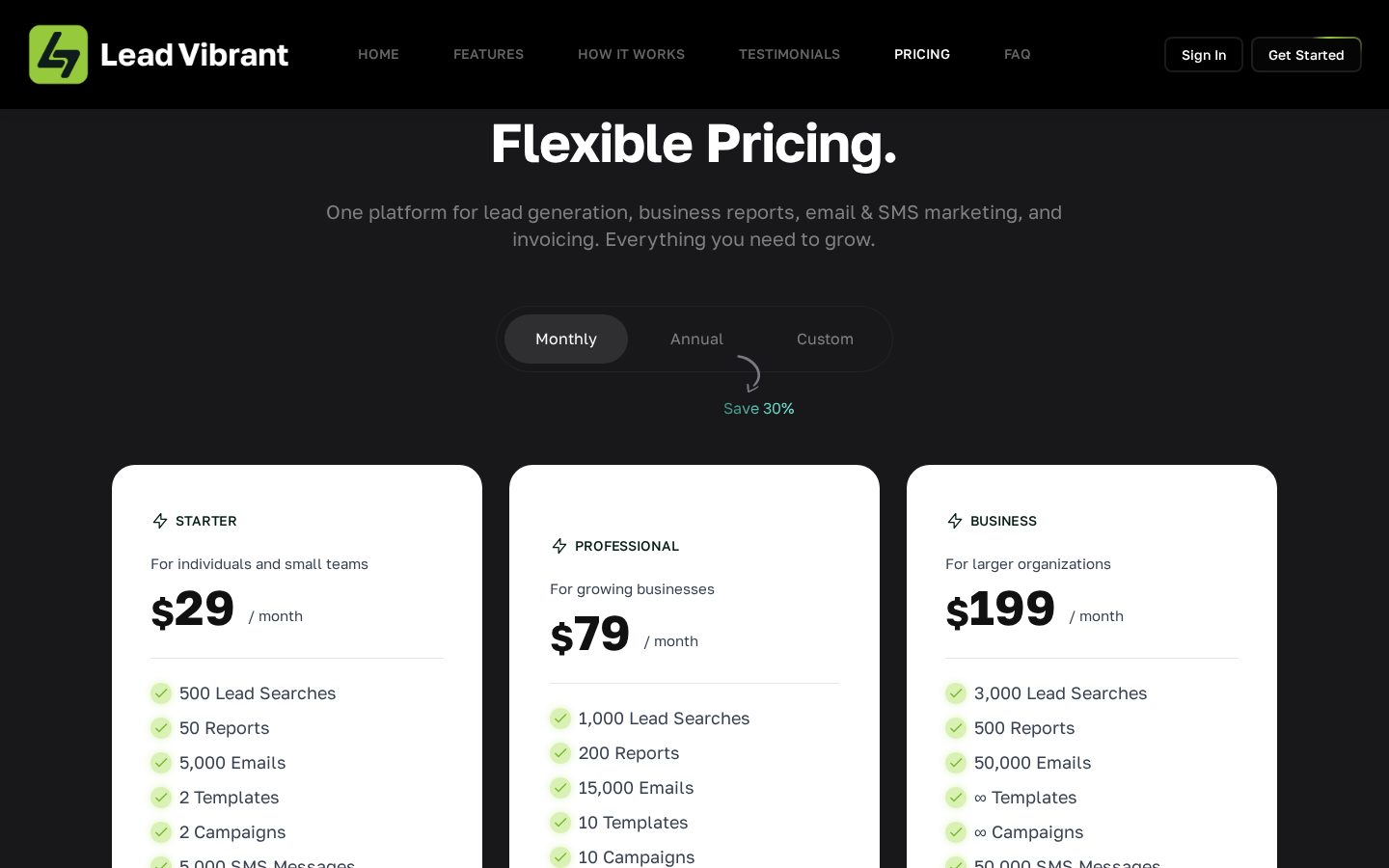 Lead Vibrant Pricing