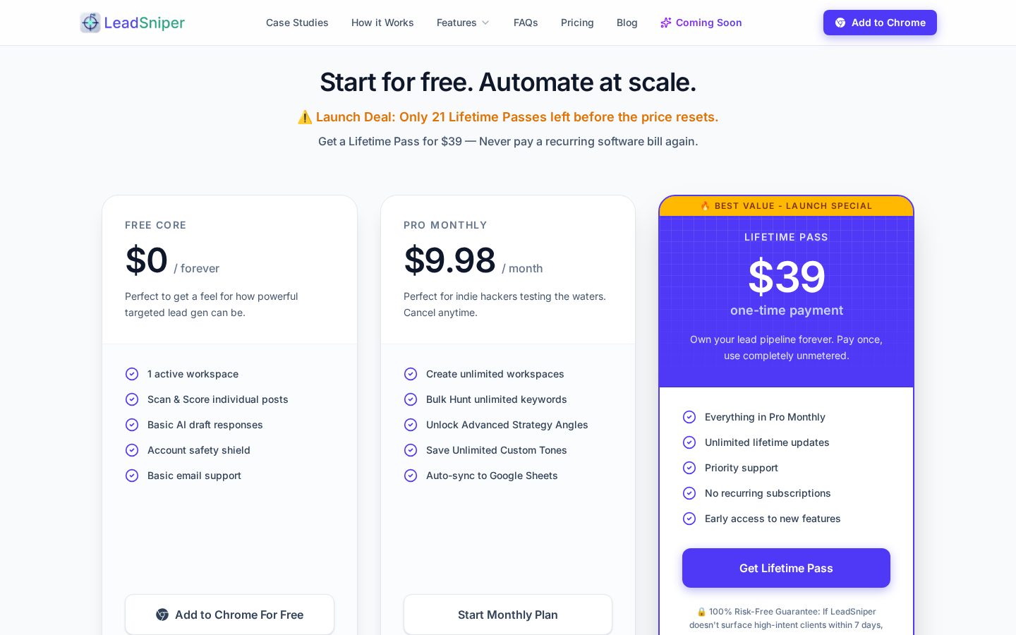 LeadSniper Pro Pricing