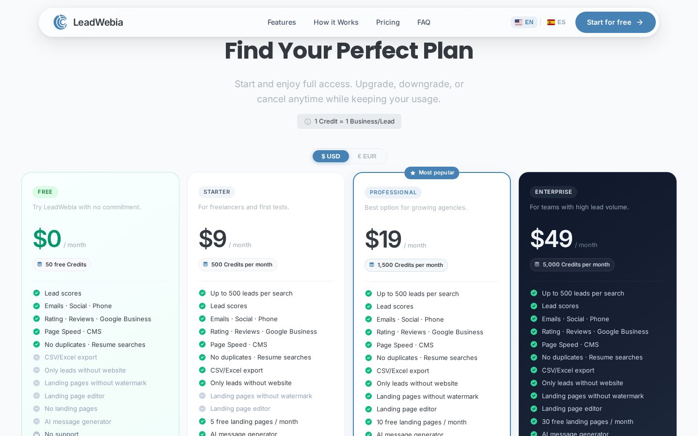 LeadWebia Pricing