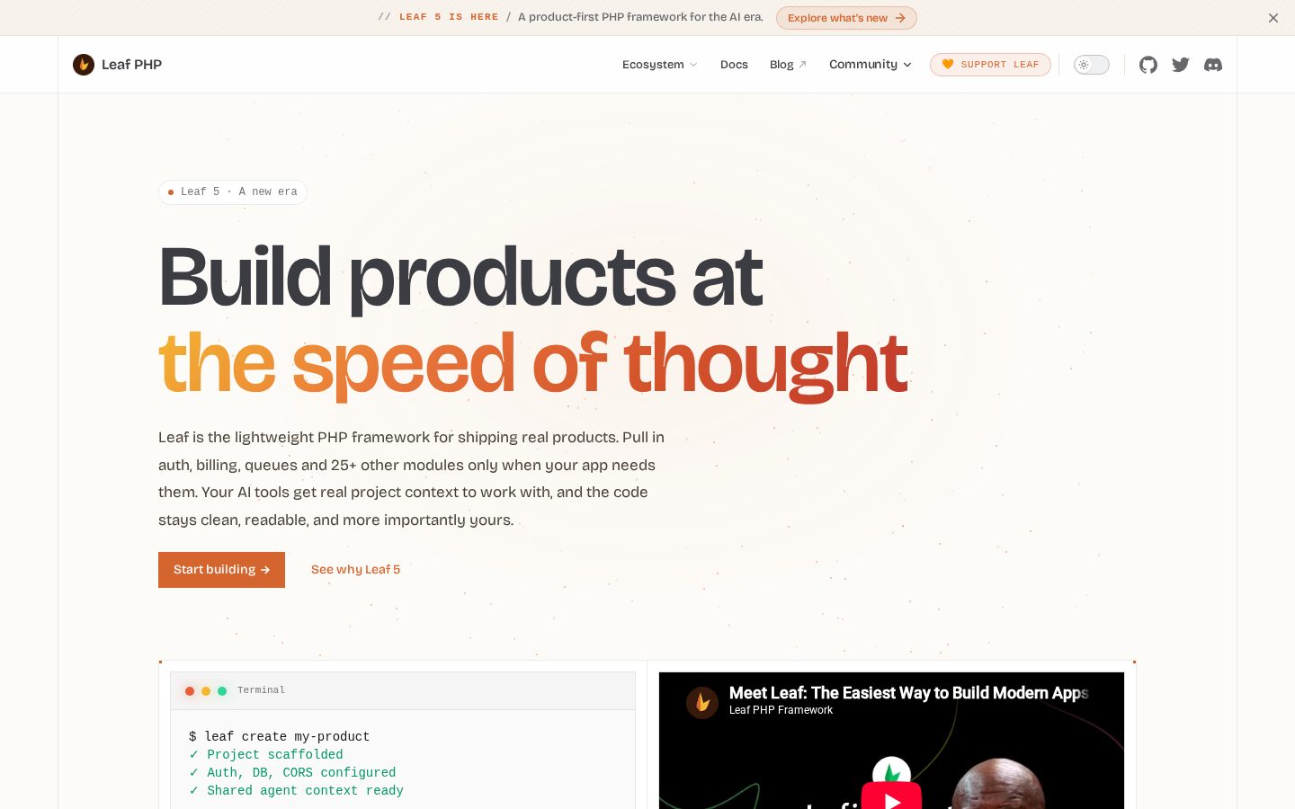 Leaf PHP Homepage