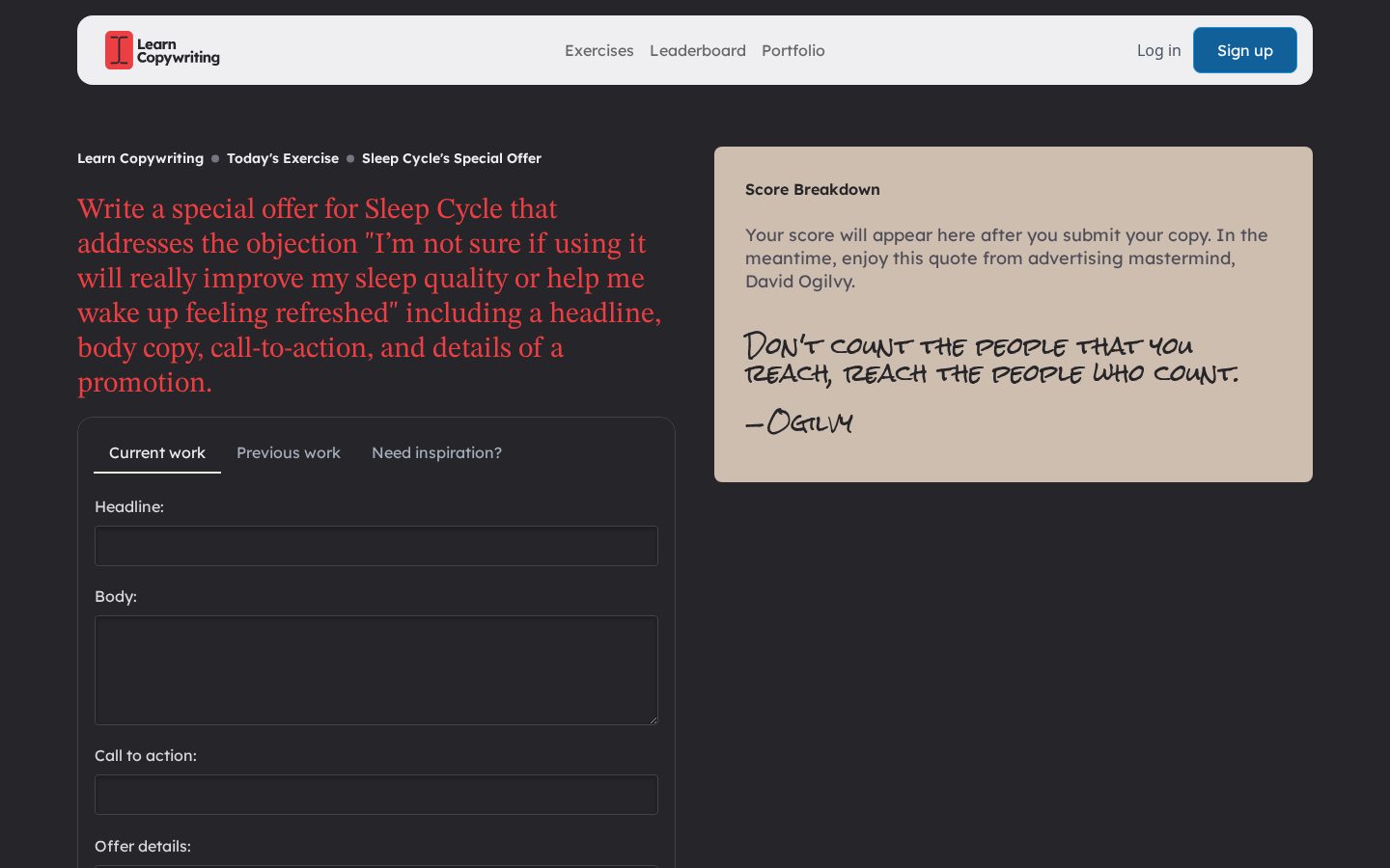 Learn Copywriting Homepage
