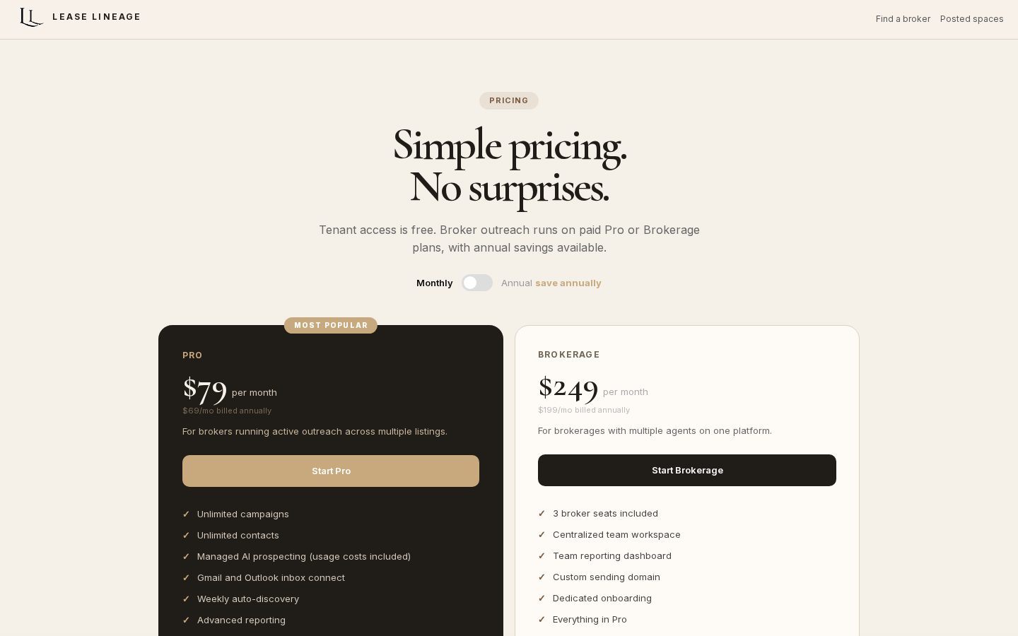LeaseLineage Pricing
