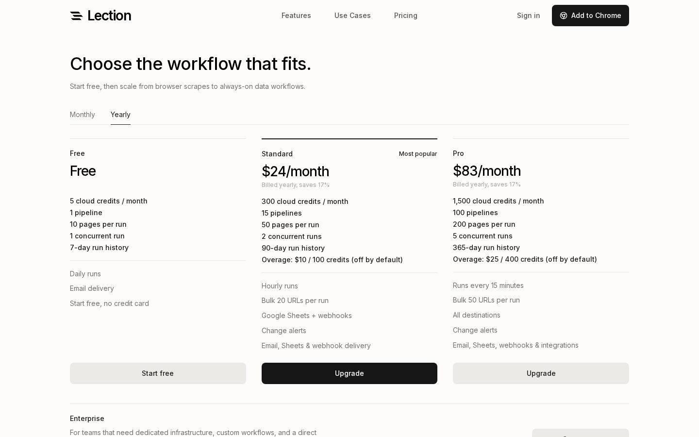 Lection Pricing