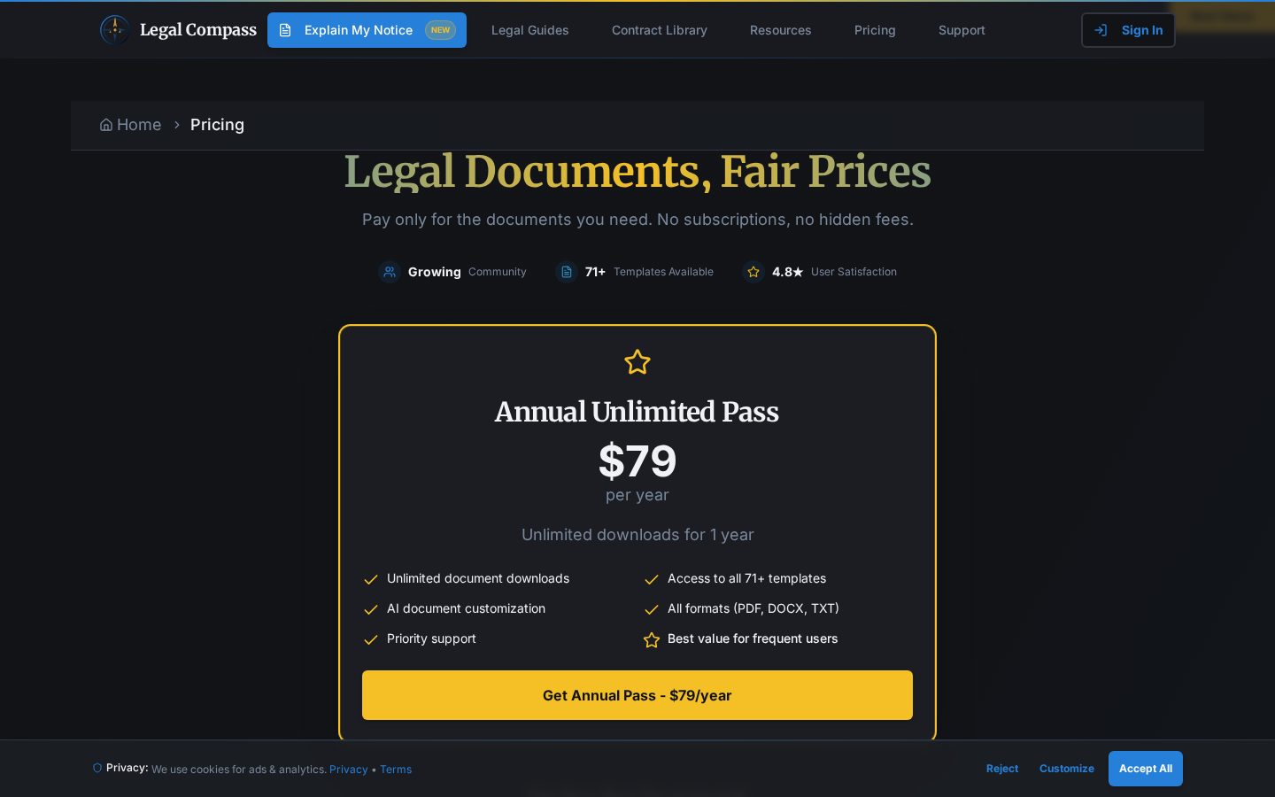 Legal Compass Pricing