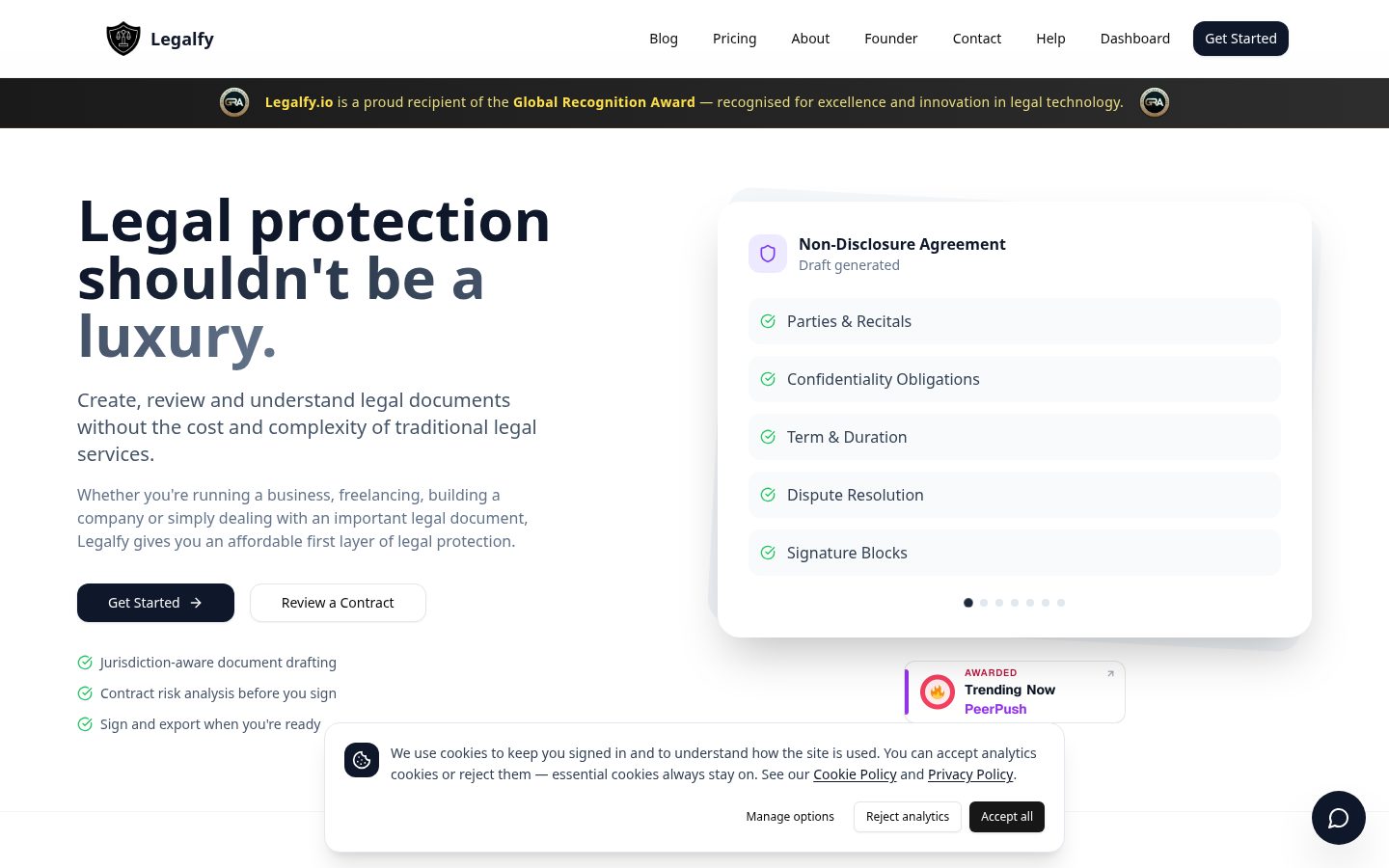 Legalfy.io Homepage