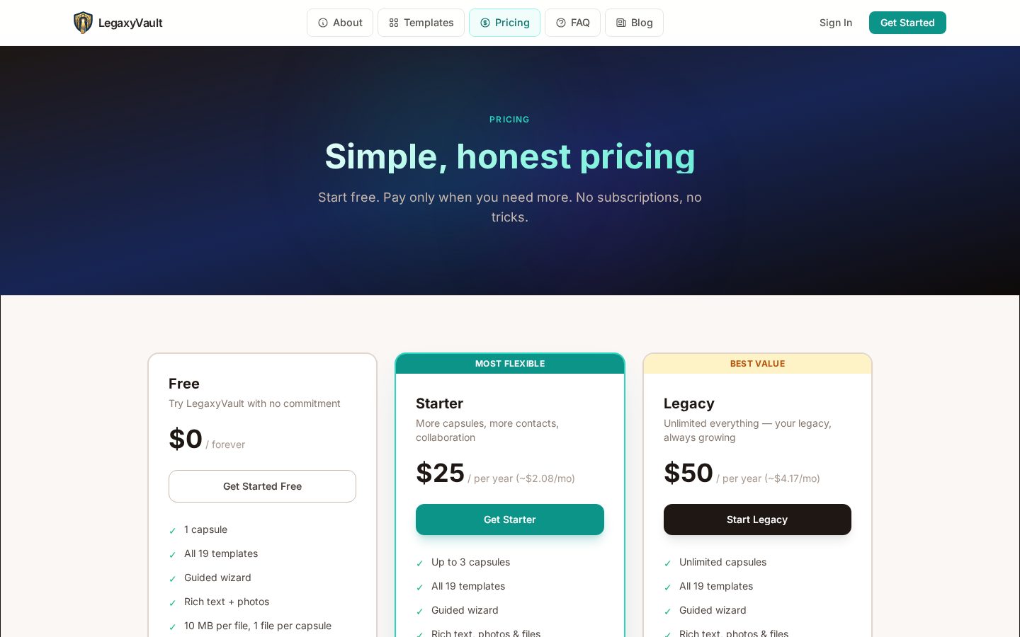 LegaxyVault Pricing