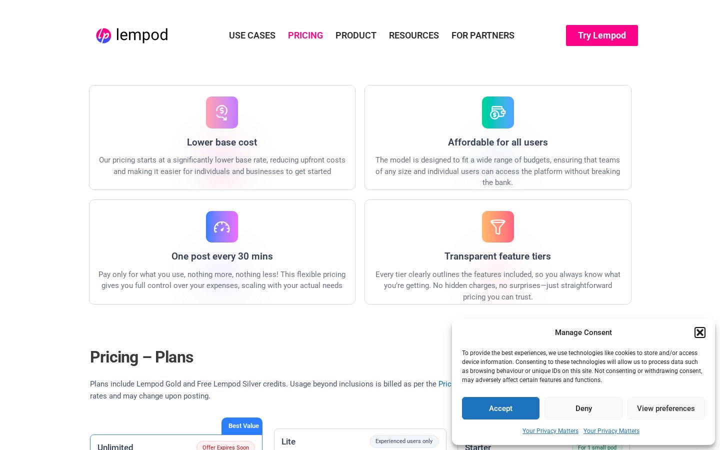 Lempod Pricing