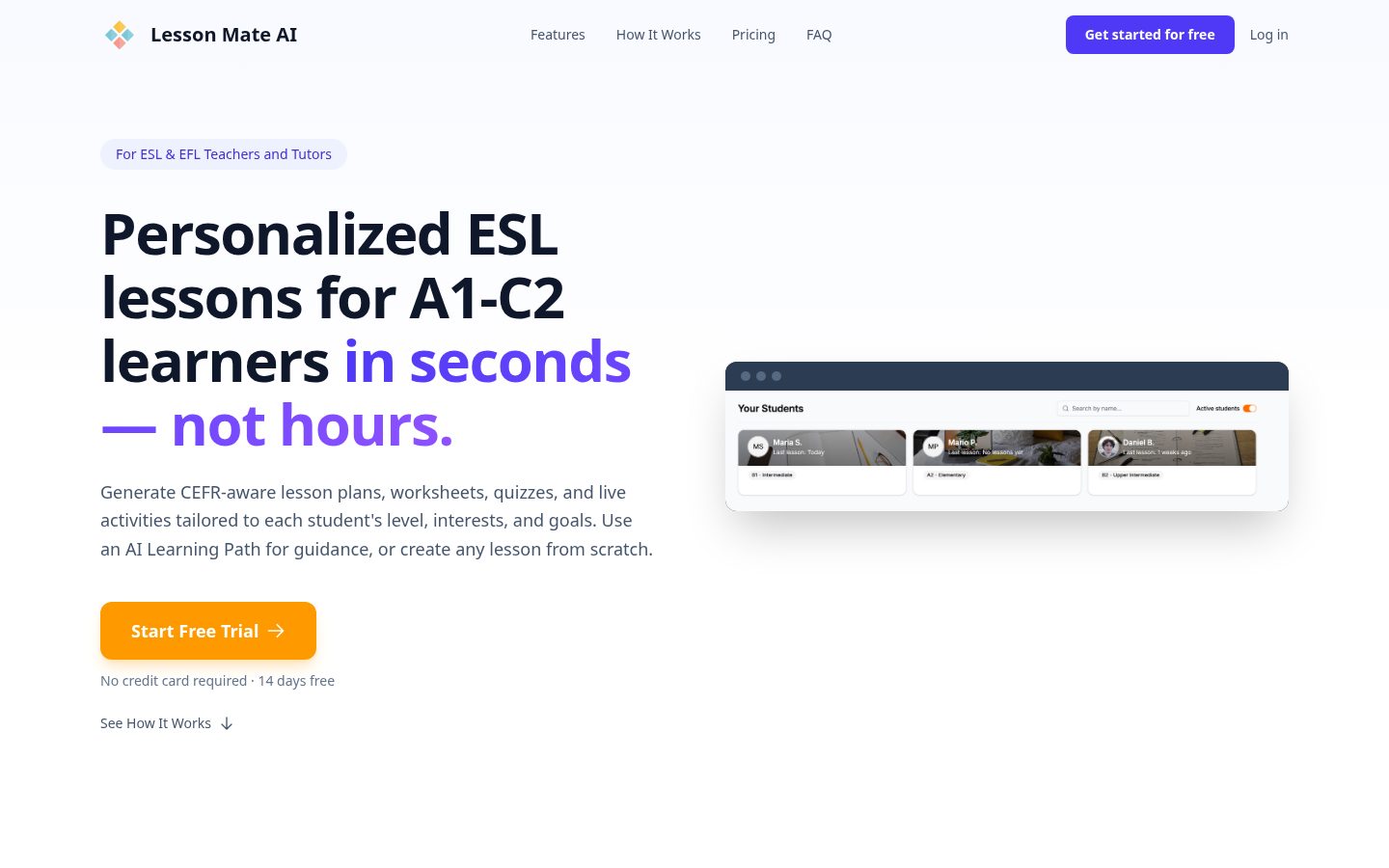 Lesson Mate AI Homepage