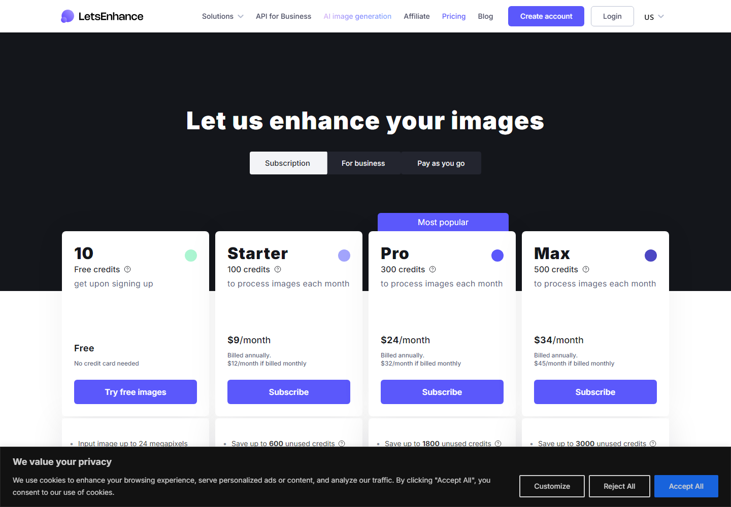 Let's Enhance pricing