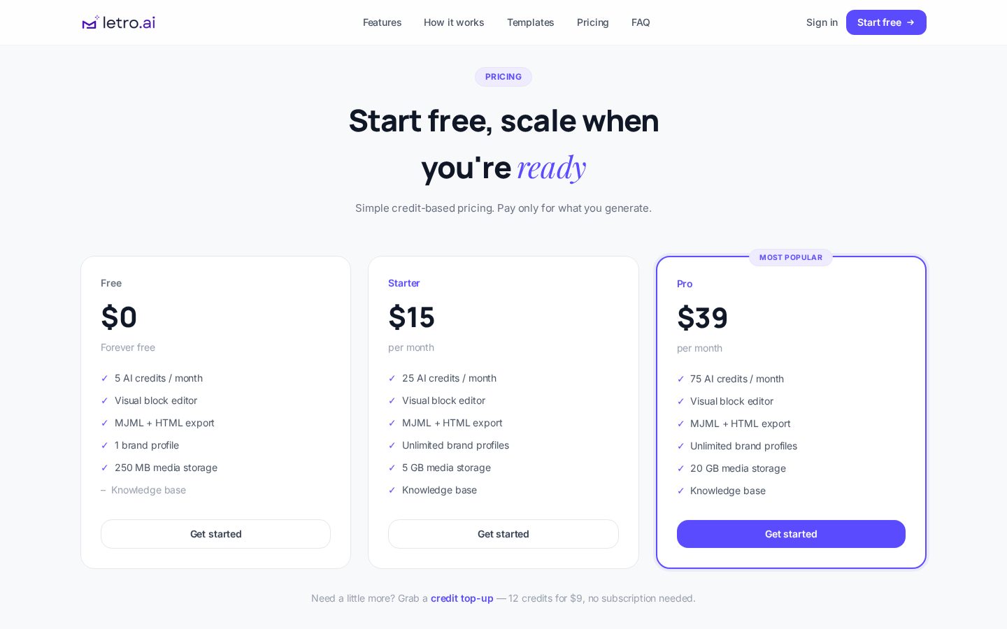 Letro Pricing
