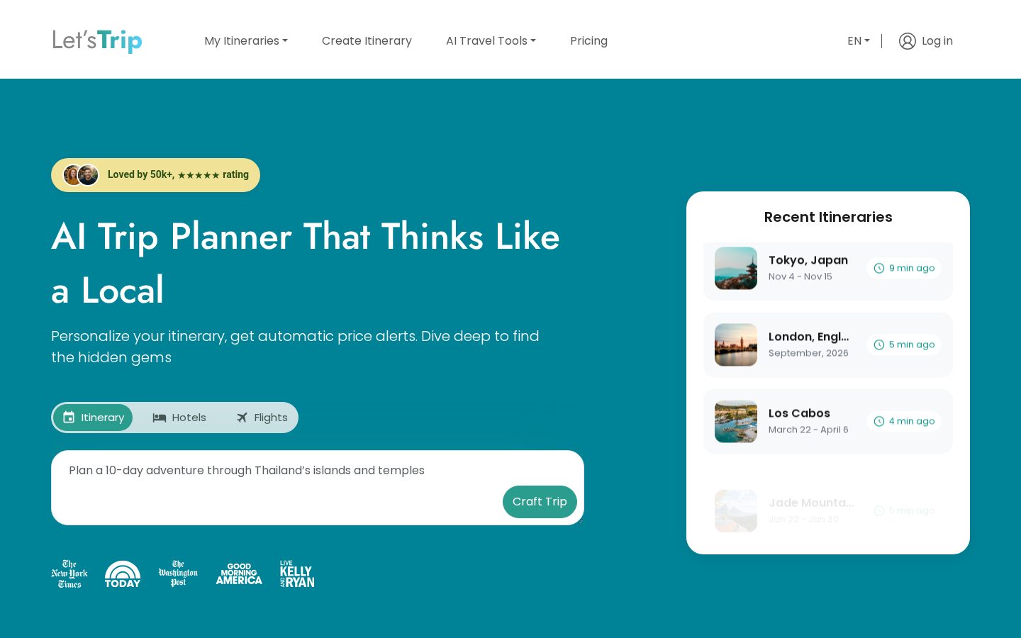 Lets Trip Homepage