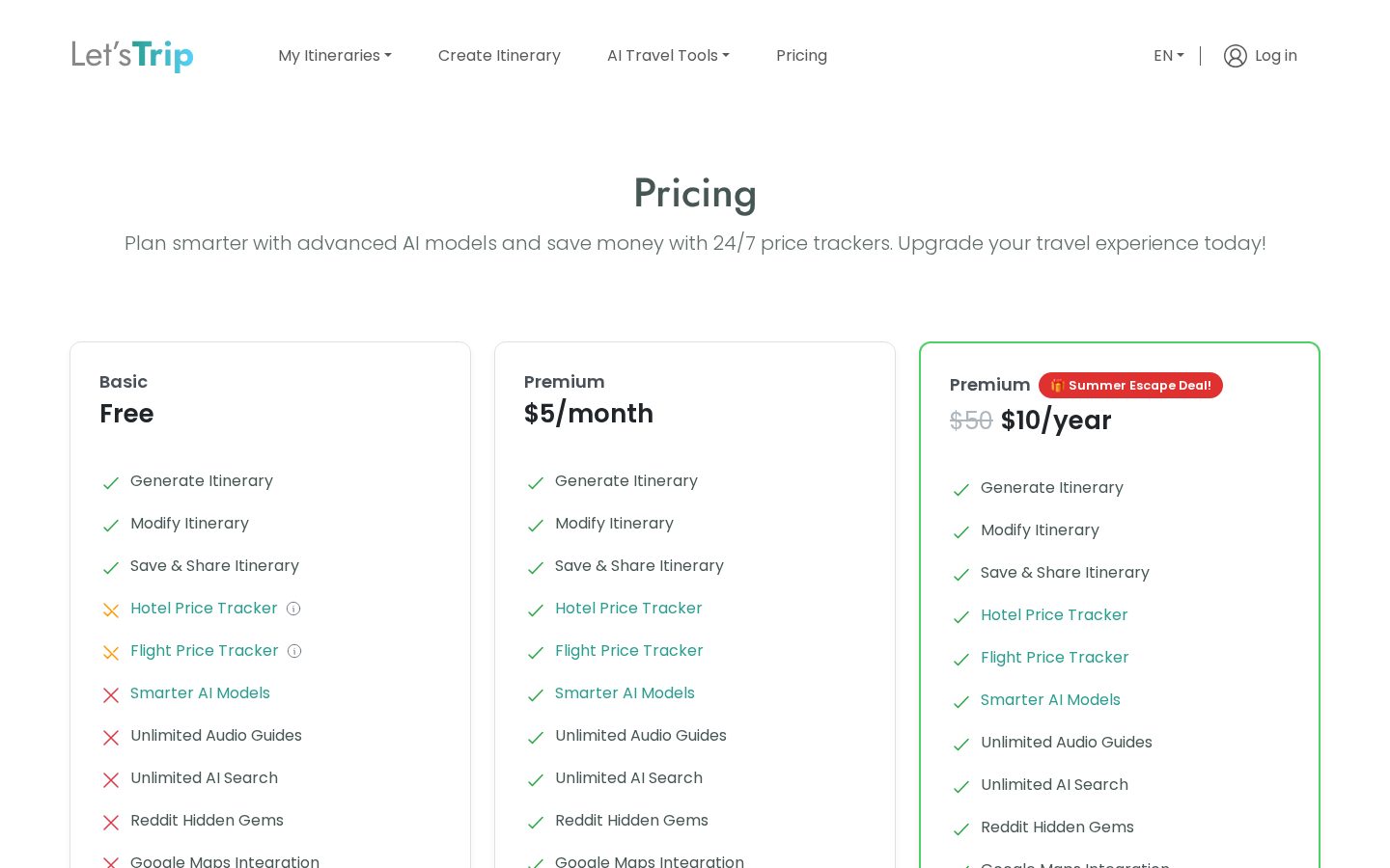 Lets Trip Pricing