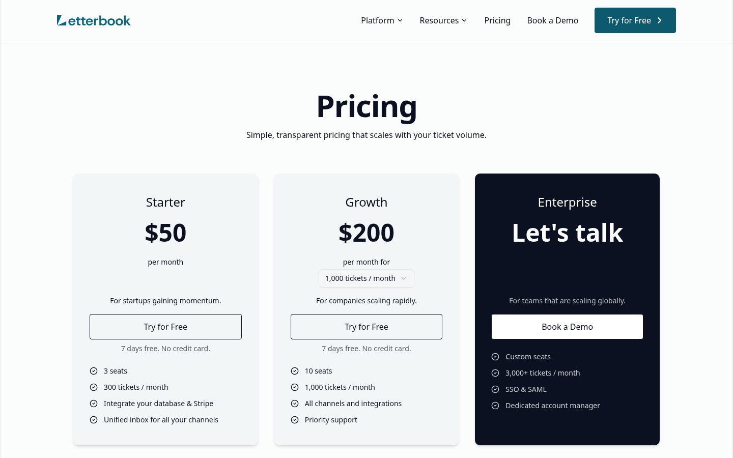 Letterbook Pricing