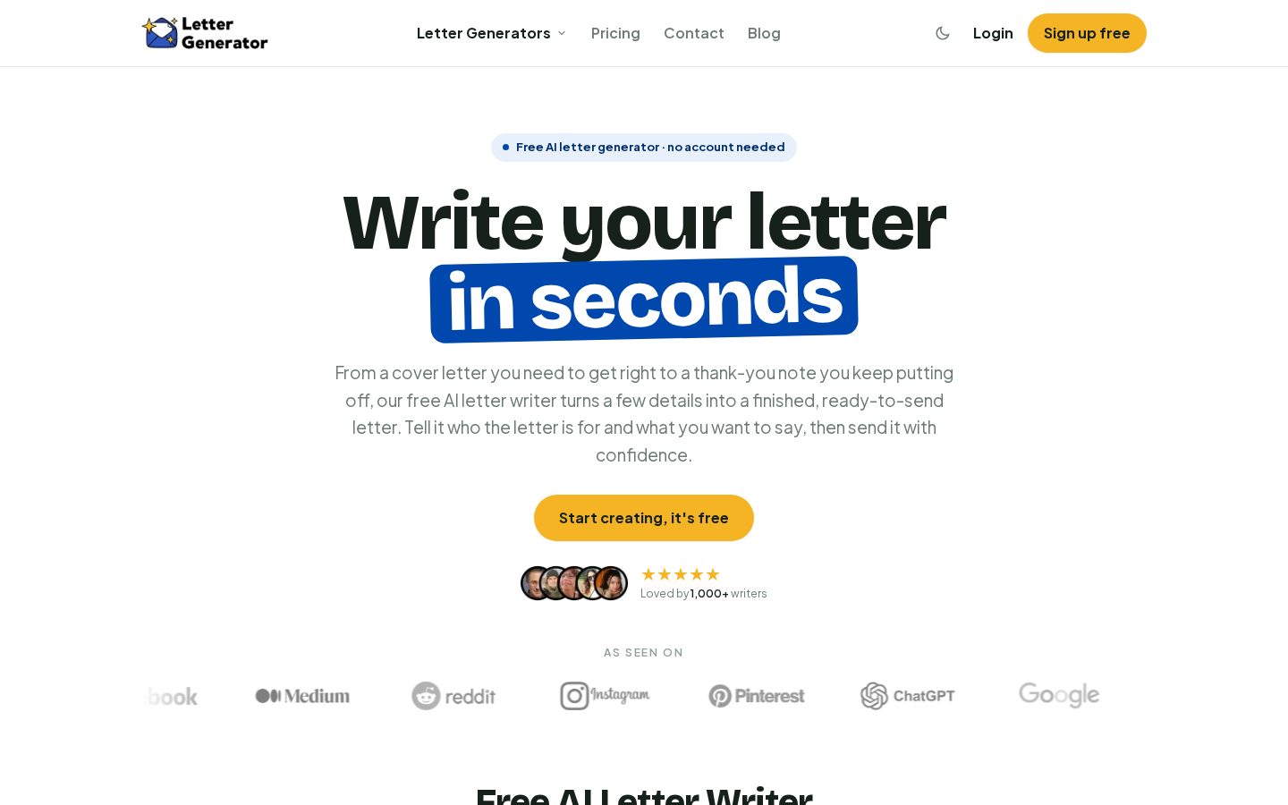 LetterGeneratorAI Homepage