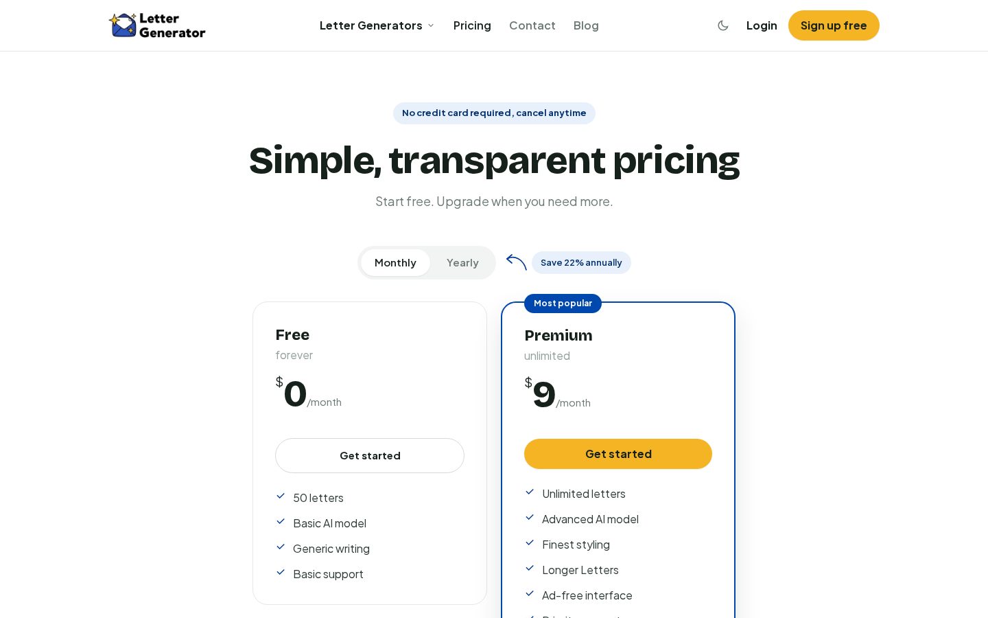 LetterGeneratorAI Pricing